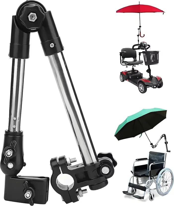 Support de parapluie réglable en acier inoxydable pour fauteuils roulants et vélos - Conception pliable avec connecteur pivotant pour la protection solaire