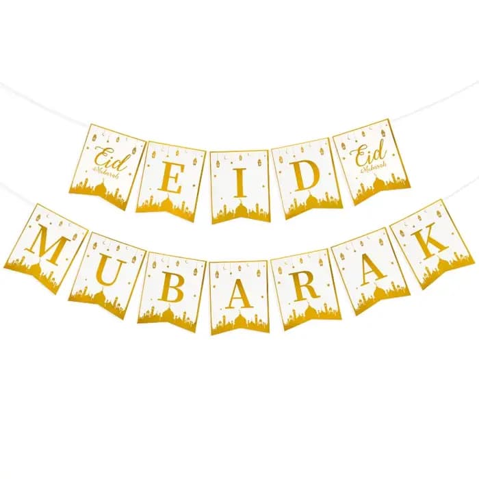 Ensemble de vaisselle de fête Eid Mubarak, assiettes jetables dorées, gobelets, serviettes, bannière, fournitures islamiques musulmanes 2026, décorations Ramadan Kareem