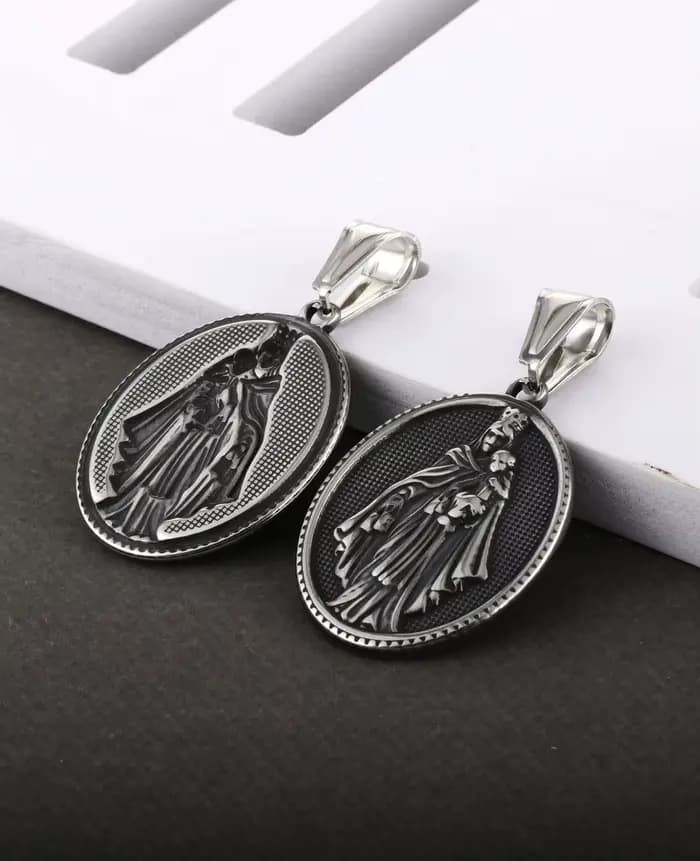 Vierge Del Carmen médaille catholique Notre-Dame du Mont Carmel ovale pendentif en acier inoxydable amulette pour accessoires de bijoux à bricoler soi-même