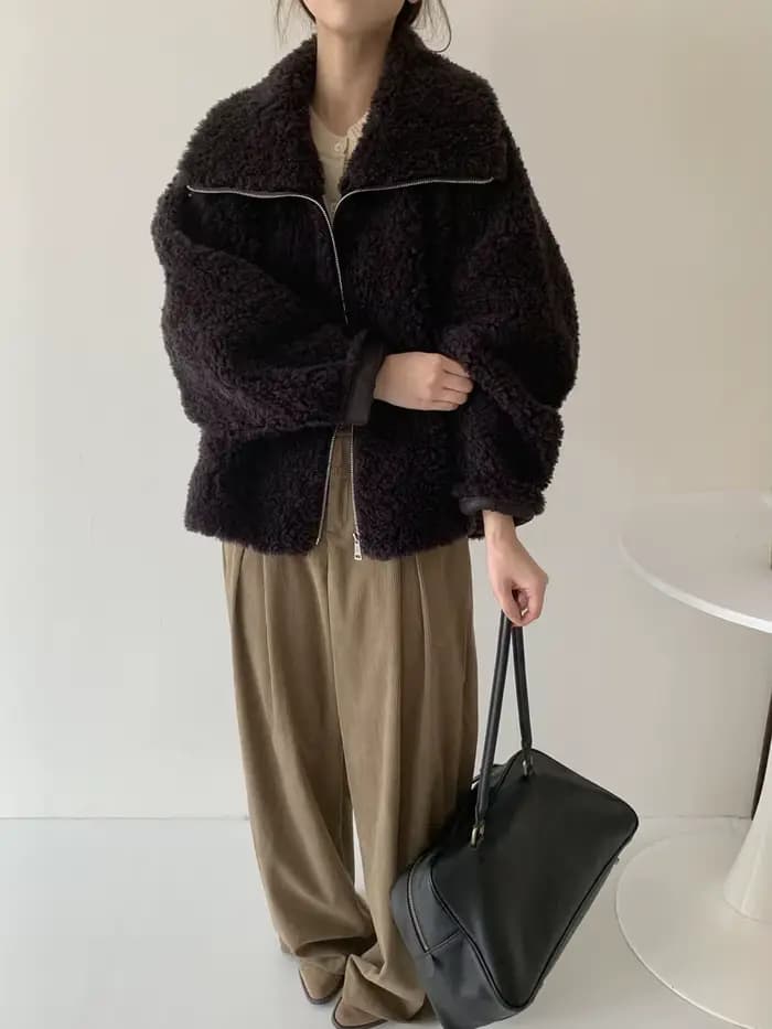 Manteau en laine d'agneau 2025 automne et hiver ample décontracté Plus manteau Mao Mao rembourré en velours pour femmes