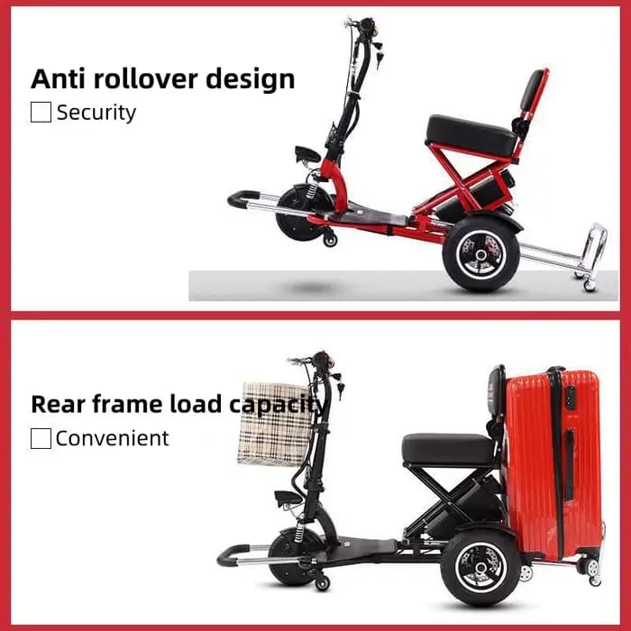 Scooter électrique pliant à trois roues pour personnes âgées 350W 48V12A40-50KM Tricycle