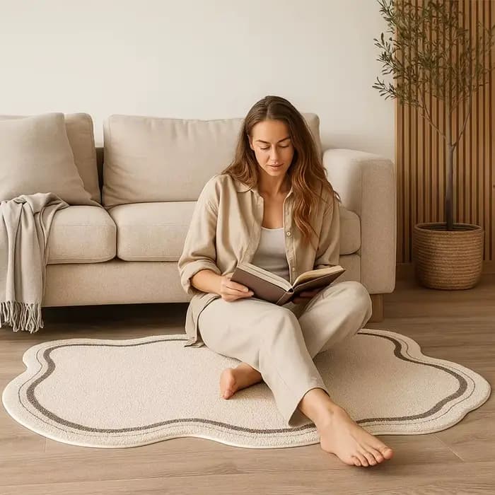 Tapis de chambre à coucher de Style crème confortable, minimaliste, doux, absorbant, antidérapant, pour chambre à coucher