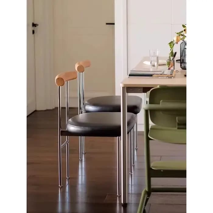 Chaise de salle à manger en bois massif de style vintage, chaise de bureau design avec dossier, chaise de table à manger de style français en acier inoxydable