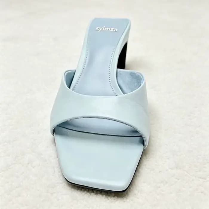 Sandales mules en cuir souple PU pour femmes, design à bout carré, talons slingback, élégantes pour le bureau et les trajets quotidiens