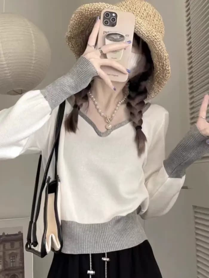 Pull à col en v pour femmes, nouvelle chemise de Base printemps et automne, haut court Unique et polyvalent, 2025
