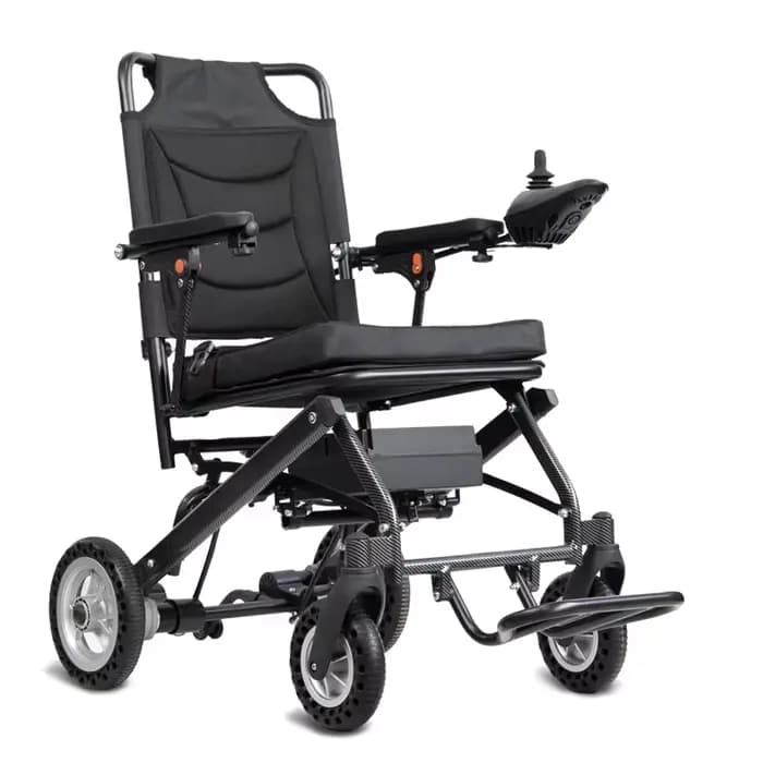 Fauteuil roulant électrique pliable léger en aluminium avec batterie au lithium pour personnes handicapées