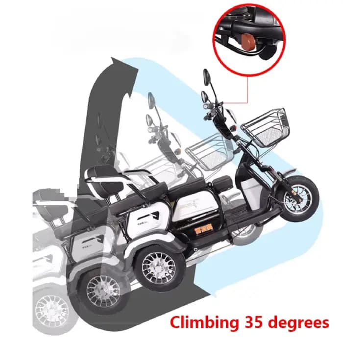Tricycle électrique de 14 pouces pour Scooters de mobilité Aduto 48V à 3 roues avec pneu sous vide à 3 places E Scooter avec système d'alarme antivol