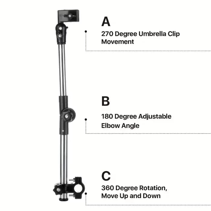 Support de parapluie réglable en acier inoxydable pour fauteuils roulants et vélos - Conception pliable avec connecteur pivotant pour la protection solaire