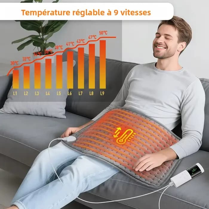 Coussinets chauffants électriques 30x60cm, pour le dos, le cou, les épaules, le bureau, la maison, couverture chaude d'hiver lavable, 4 minuteries, 9 contrôle de la température