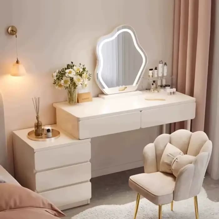 Coiffeuse moderne avec miroir de maquillage, table de chevet élégante, table de rangement en bois, mobilier de chambre domestique