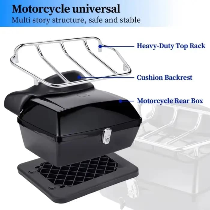 Top Case Moto ABS 48L, Boîte Arrière pour Scooter Électrique avec Porte-Bagages, Peut Contenir Deux Casques Intégraux, Dossier Souple