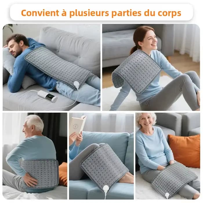Coussinets chauffants électriques 30x60cm, pour le dos, le cou, les épaules, le bureau, la maison, couverture chaude d'hiver lavable, 4 minuteries, 9 contrôle de la température