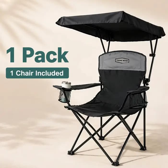Chaise de camping avec auvent, chaise de plage avec ombrage, portable, légère, surdimensionnée pour tous, facile à ouvrir et à fermer sans installation