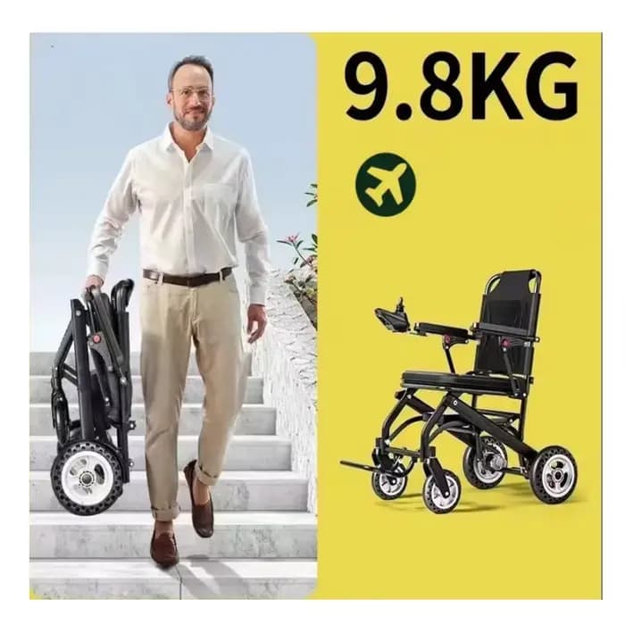 Fauteuil roulant électrique pliable léger en aluminium avec batterie au lithium pour personnes handicapées