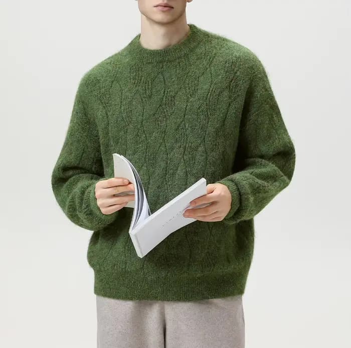 Pull en maille torsadée texturée à col semi-montant pour homme, couleur unie, style vintage décontracté, collection automne/hiver 2026
