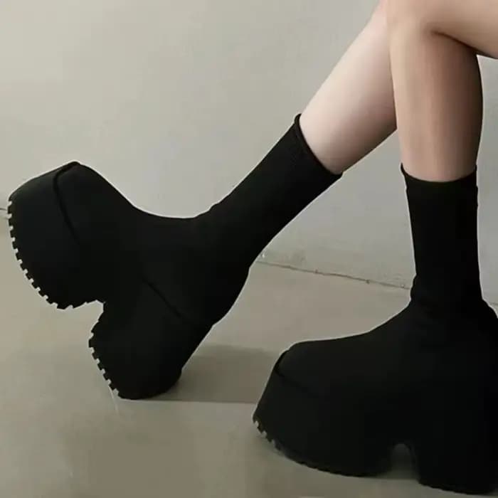 Bottes Chelsea à talons très hauts pour femmes, plateformes épaisses, escarpins sexy gothiques, chaussures de moto noires, nouvelle collection 2026 pour femmes