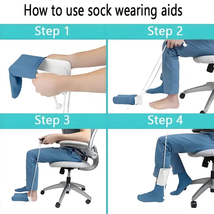 Aide à la mise et au retrait de chaussettes sans se pencher