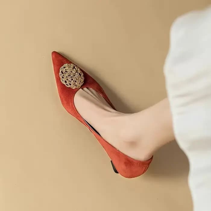 Chaussures françaises noires à talons moyens pour femmes, chaussures de bureau et de carrière confortables, en cuir souple et daim, pointues, peu profondes, escarpins Zapatos