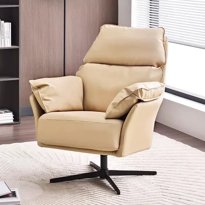 Fauteuil pivotant de salon en cuir, style nordique, confortable, pour bureau ou coiffeuse, Poltrona Para Sala, mobilier italien de luxe