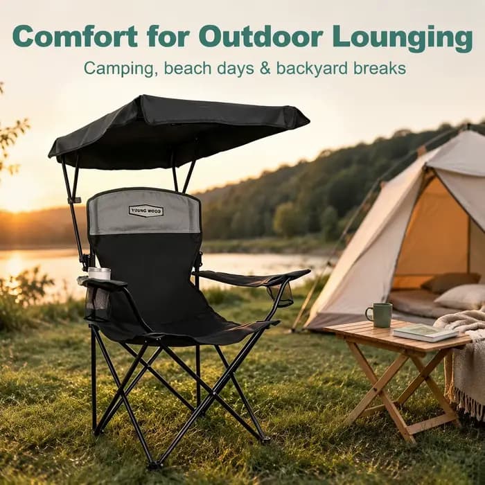 Chaise de camping avec auvent, chaise de plage avec ombrage, portable, légère, surdimensionnée pour tous, facile à ouvrir et à fermer sans installation
