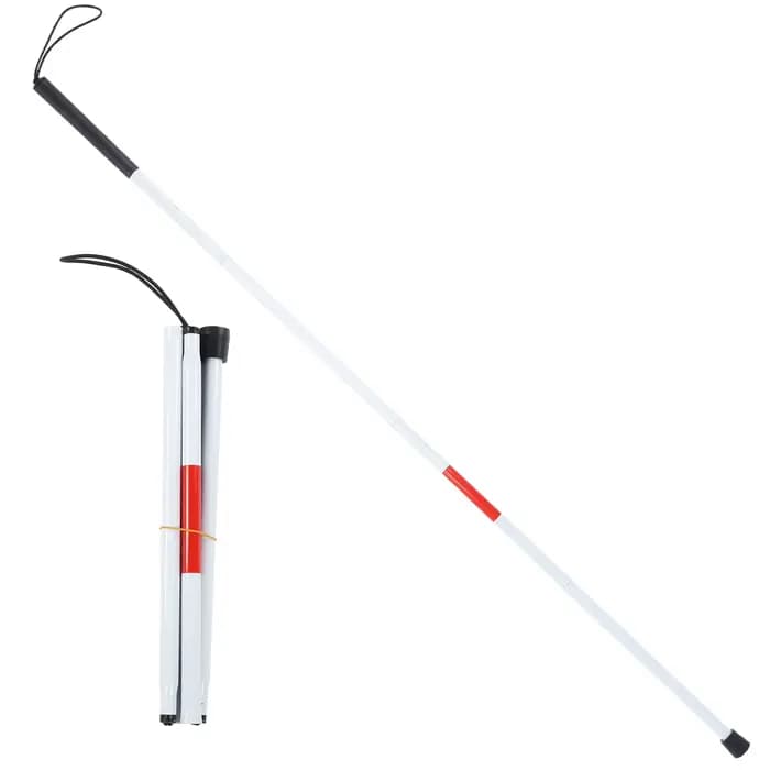 Canne pliable pour les aveugles, blanche et rouge