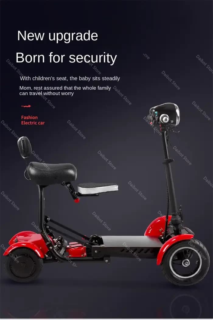 Scooters de mobilité à 4 roues motrices pour personnes âgées pliable léger 500W 36V 10 pouces Scooter électrique pliant avec 2 sièges