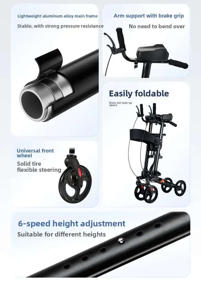 Déambulateur pour personnes âgées, aide à la rééducation, anti-chute, pliable, avec support pour les bras, pour blessures aux jambes