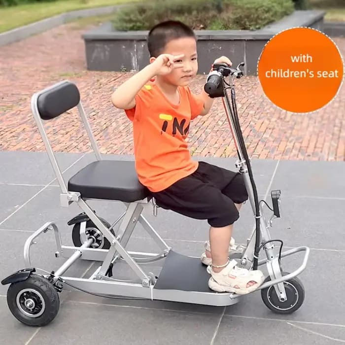Scooter électrique pliant à 3 roues adulte avec siège enfant
