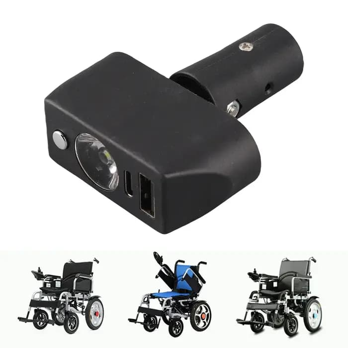 Éclairage pour fauteuil roulant électrique, modèle universel, charge des téléphones portables, interface USB, accessoires pour fauteuil roulant électrique, angle réglable